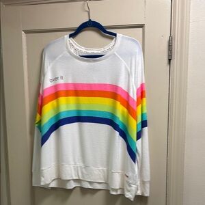 Peace Love World White Top with Rainbow Design L Gently Loved